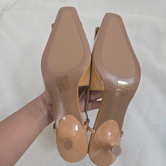 Anthropologie Bibi Lou Patent Leather Pumps Camel Size 38 US 7.5 Beige NEW - Picture 7 of 12